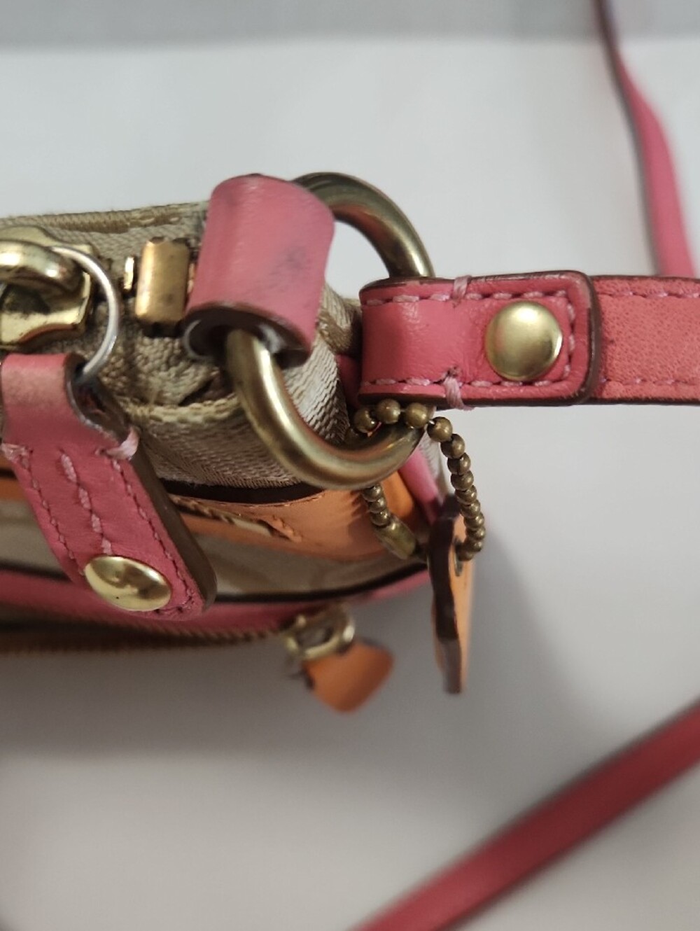 Coach Crossbody in Beige Canvas with Pink & Orange Trim - Picture 7 of 8